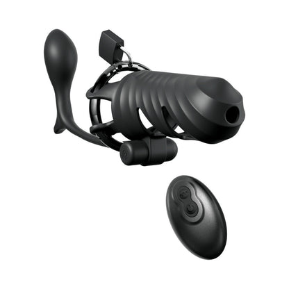 PIPEDREAM - FANTASY C-RINGZ BLOQUEADOR DE COLA VIBRATORIO CON CONTROL REMOTO CON TAPÓN ANAL 'ASS-GASM' NEGRO