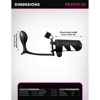 PIPEDREAM - FANTASY C-RINGZ BLOQUEADOR DE COLA VIBRATORIO CON CONTROL REMOTO CON TAPÓN ANAL 'ASS-GASM' NEGRO