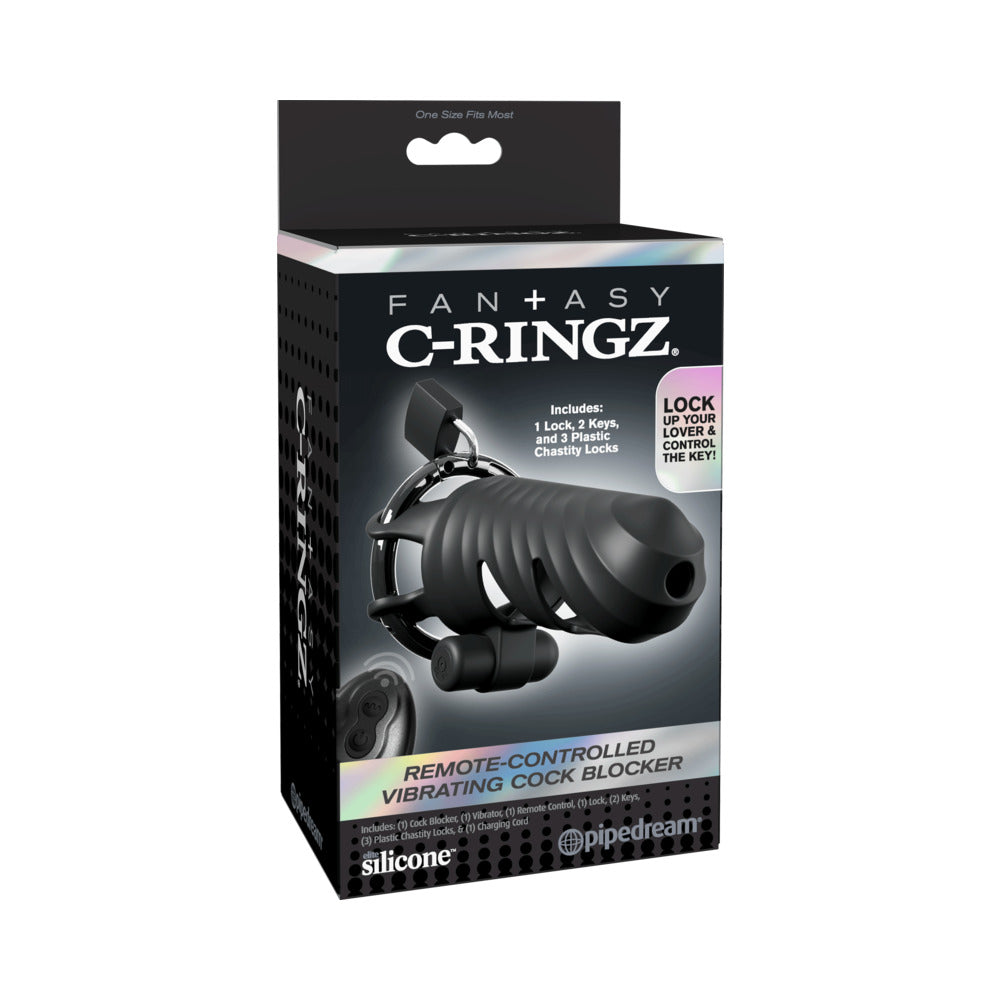 FANTASY C-RINGZ REMOTE-CONTROLLED VIBRATING COCK BLOCKER BLACK
