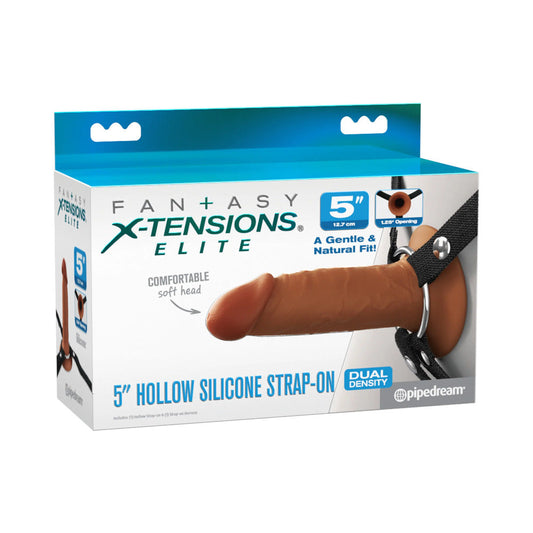 PIPEDREAM - FANTASY X-TENSIONS ELITE SILICONE HOLLOW STRAP-ON DOBLE DENSIDAD 5 PULGADAS MARRÓN