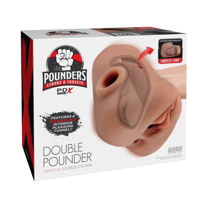 PDX PLUS DOUBLE POUNDER VIBRATING SQUEEZE STROKER BROWN