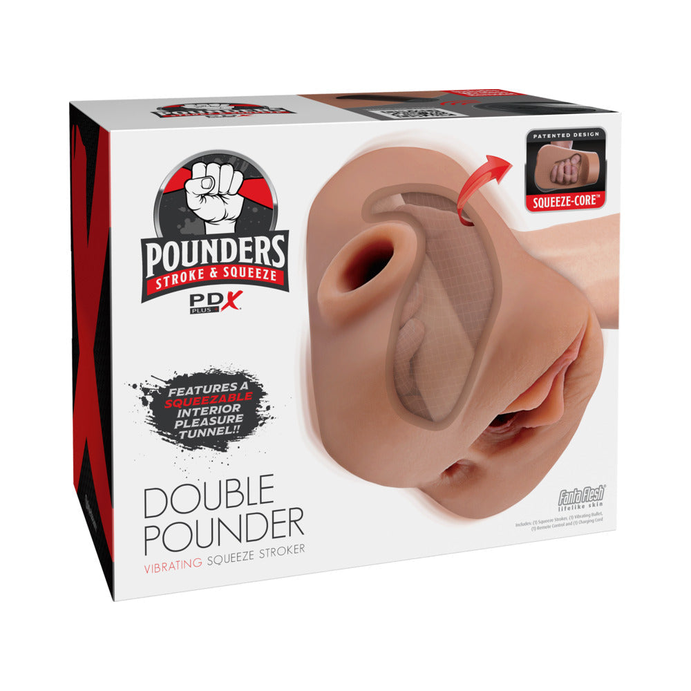 PDX BRANDS - PDX PLUS DOUBLE POUNDER VIBRATING SQUEEZE STROKER BROWN