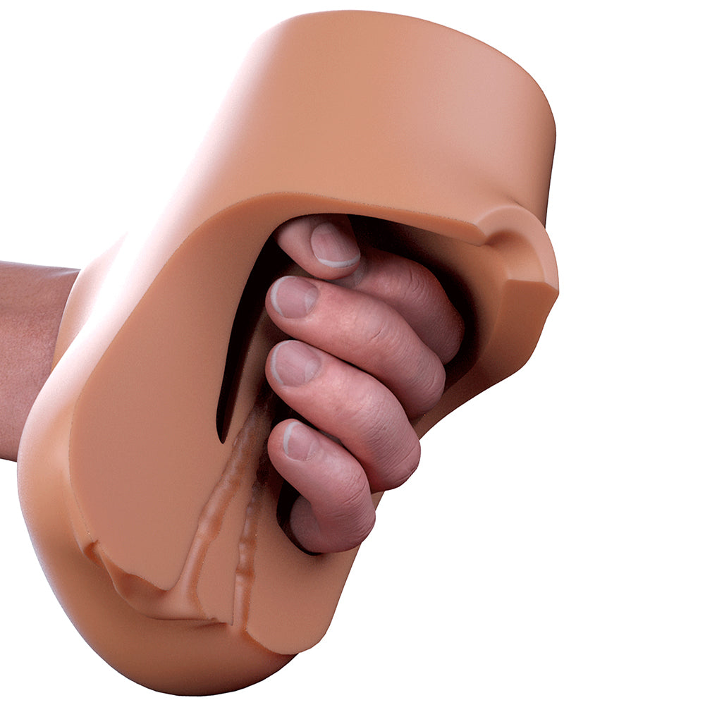 PDX PLUS DOUBLE POUNDER VIBRATING SQUEEZE STROKER BROWN