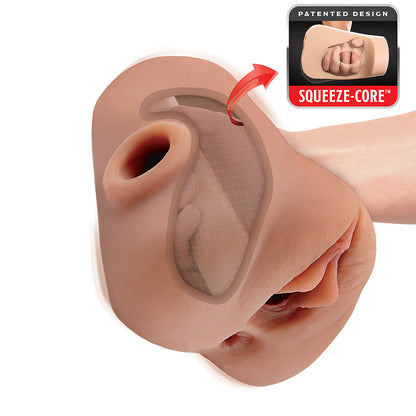 PDX PLUS DOUBLE POUNDER VIBRATING SQUEEZE STROKER BROWN