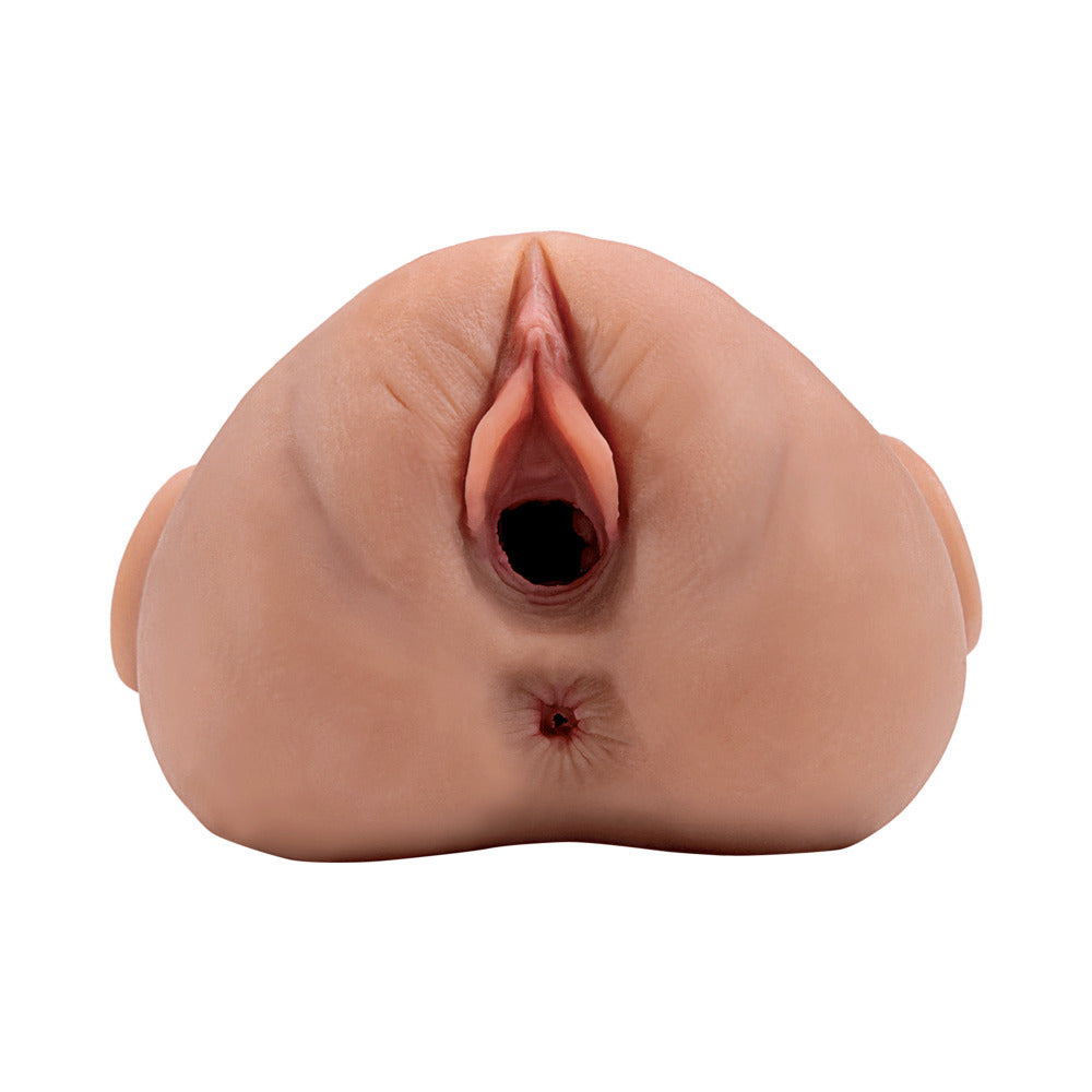 PDX PLUS DOUBLE POUNDER VIBRATING SQUEEZE STROKER BROWN