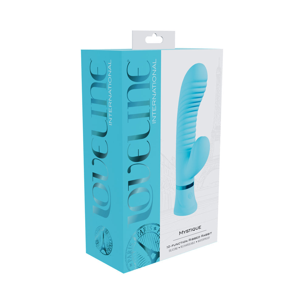 LOVELINE MYSTIQUE RECHARGEABLE SILICONE RIBBED RABBIT VIBRATOR BLUE
