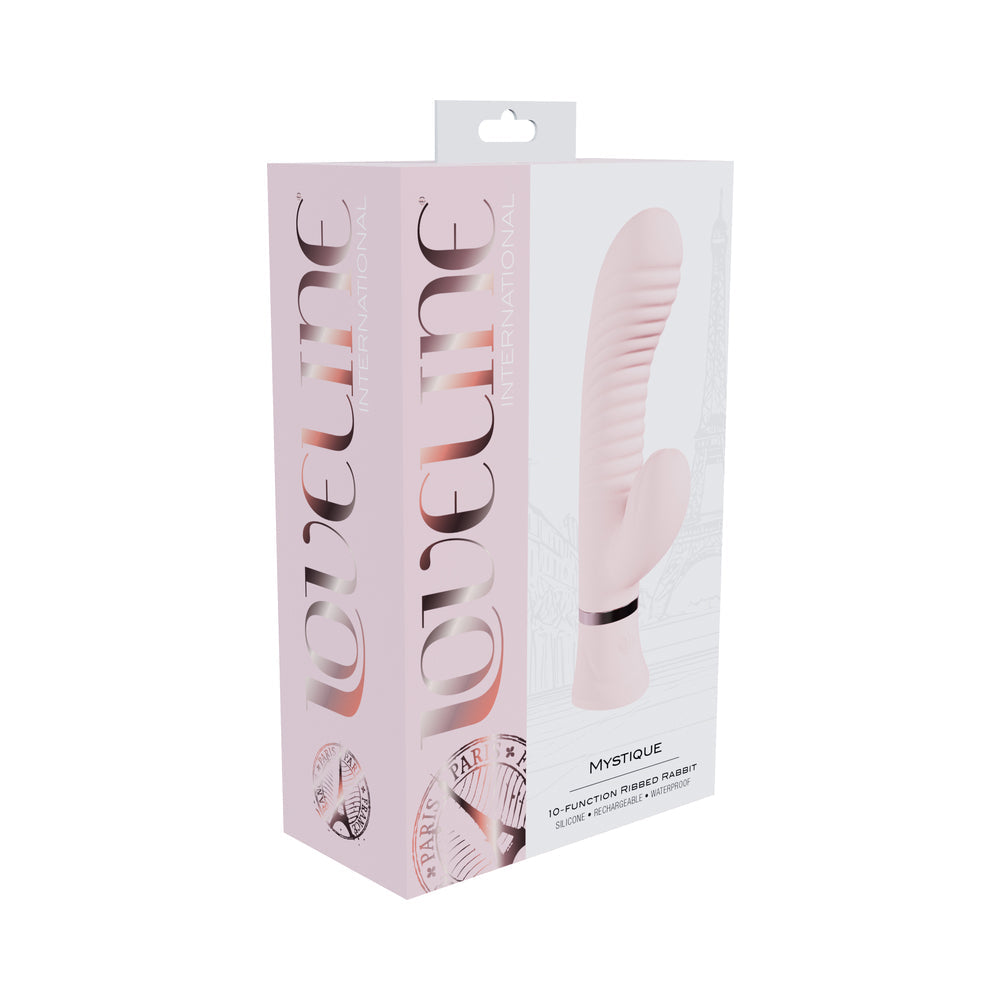 LOVELINE MYSTIQUE RECHARGEABLE SILICONE RIBBED RABBIT VIBRATOR PINK