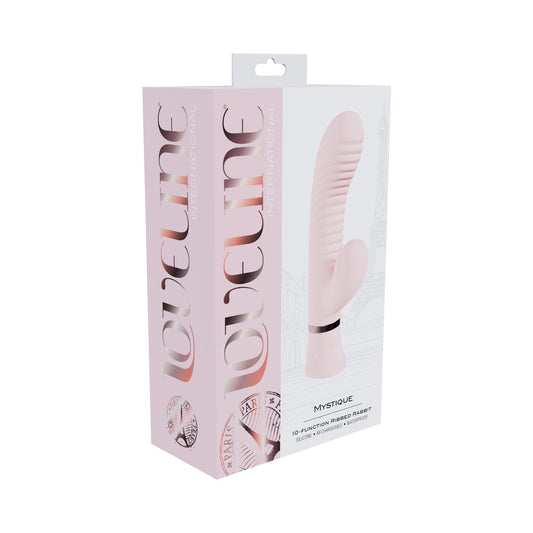 LOVELINE MYSTIQUE RECHARGEABLE SILICONE RIBBED RABBIT VIBRATOR PINK