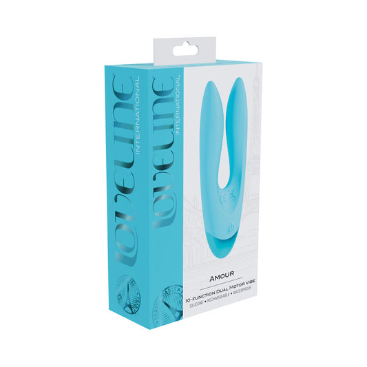 LOVELINE AMOUR RECHARGEABLE SILICONE DUAL MOTOR VIBRATOR BLUE