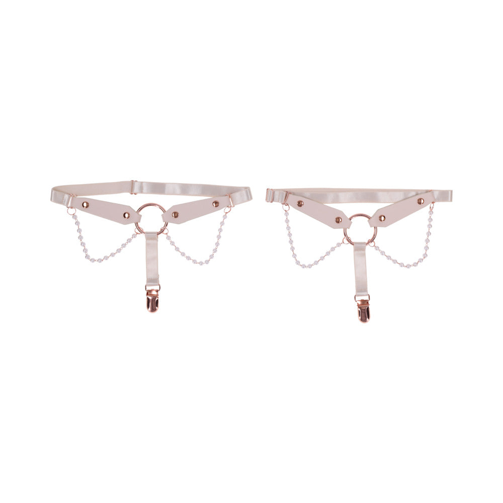 SPORTSHEETS SEX & MISCHIEF PEACHES ''N CREAME PEARL GARTERS