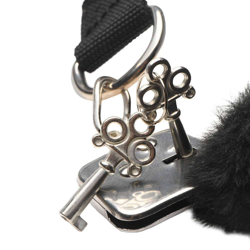 XR BRANDS - MASTER SERIES FURRY HANDCUFFS WITH HANDLE