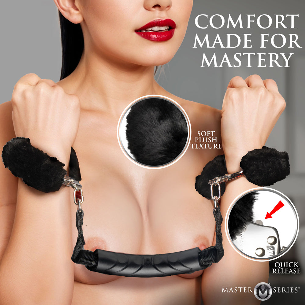 XR BRANDS - MASTER SERIES FURRY HANDCUFFS WITH HANDLE