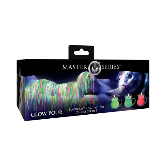XR BRANDS - MASTER SERIES UV BLACKLIGHT REACTIVE DRIP CANDLE 3-PIECE SET