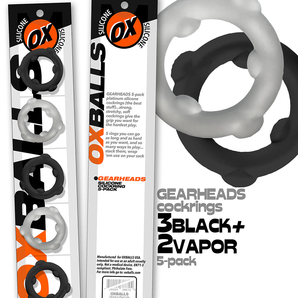 OXBALLS - ANILLOS GIRATORIOS GEARHEADS PAQUETE DE 5 NEGRO/VAPOR