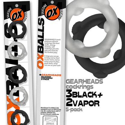 OXBALLS - ANILLOS GIRATORIOS GEARHEADS PAQUETE DE 5 NEGRO/VAPOR