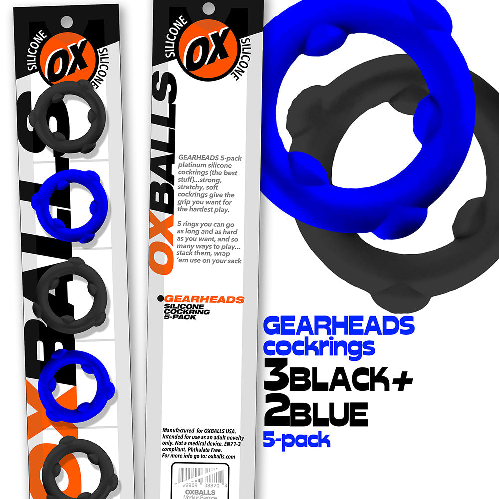 OXBALLS GEARHEADS 5-PACK SPINNER RINGS BLUE/BLACK