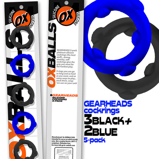 OXBALLS GEARHEADS 5-PACK SPINNER RINGS BLUE/BLACK