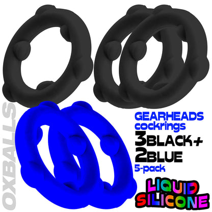 OXBALLS GEARHEADS 5-PACK SPINNER RINGS BLUE/BLACK