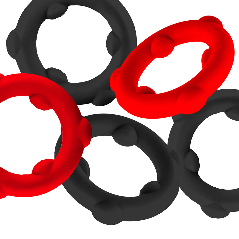OXBALLS GEARHEADS 5-PACK SPINNER RINGS RED/BLACK