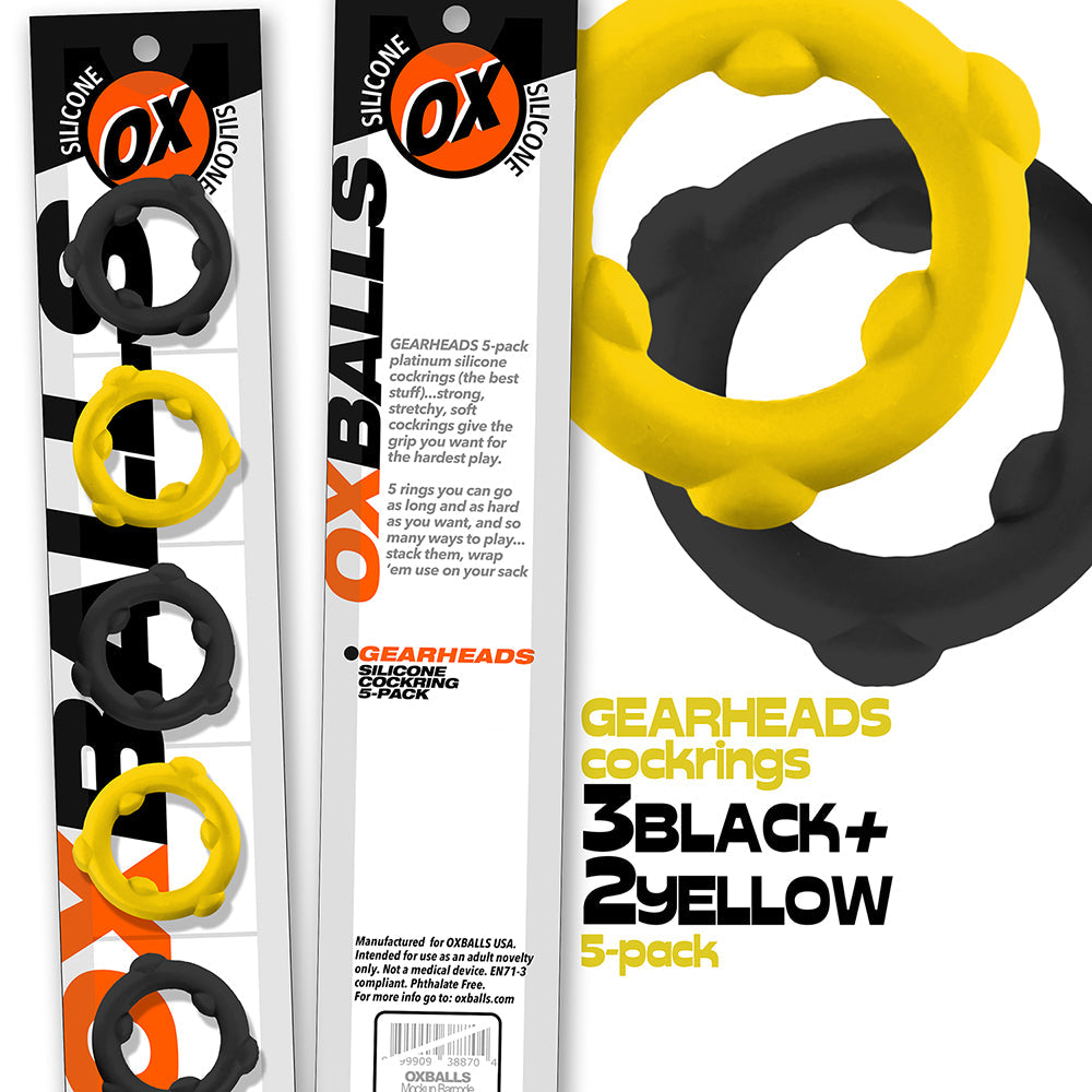 OXBALLS - ANILLOS GIRATORIOS GEARHEADS 5-PACK AMARILLO/NEGRO