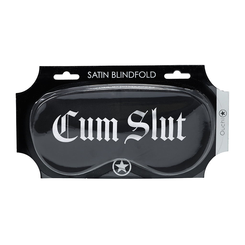 OUCH! CUM SLUT PRINTED MASK SATIN BLACK