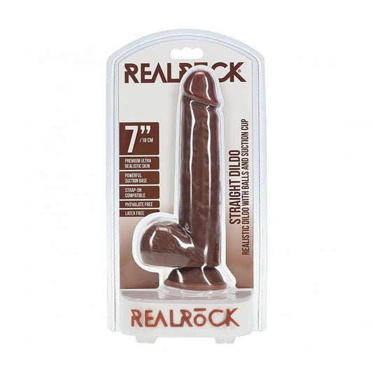 SHOTS - REALROCK 7 IN. COCK WITH BALLS STRAIGHT BROWN