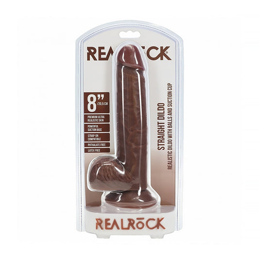 SHOTS - REALROCK 8 IN. COCK WITH BALLS STRAIGHT BROWN