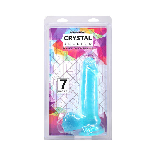 CRYSTAL JELLIES 7 IN. REALISTIC COCK WITH BALLS TEAL