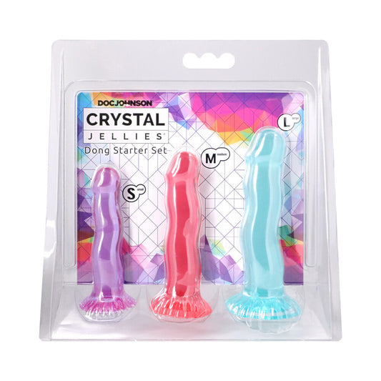DOC JOHNSON - CRYSTAL JELLIES DONG STARTER 3-PIECE SET PURPLE/PINK/TEAL