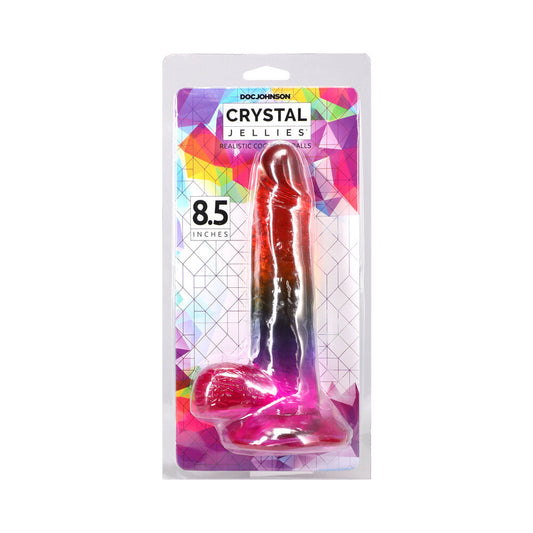 DOC JOHNSON - CRYSTAL JELLIES 8.5 IN. REALISTIC COCK WITH BALLS RAINBOW