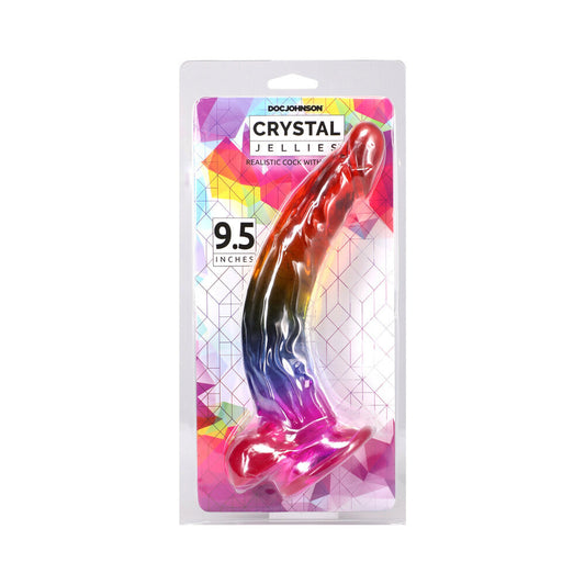 DOC JOHNSON - CRYSTAL JELLIES 9.5 IN. REALISTIC COCK WITH BALLS RAINBOW