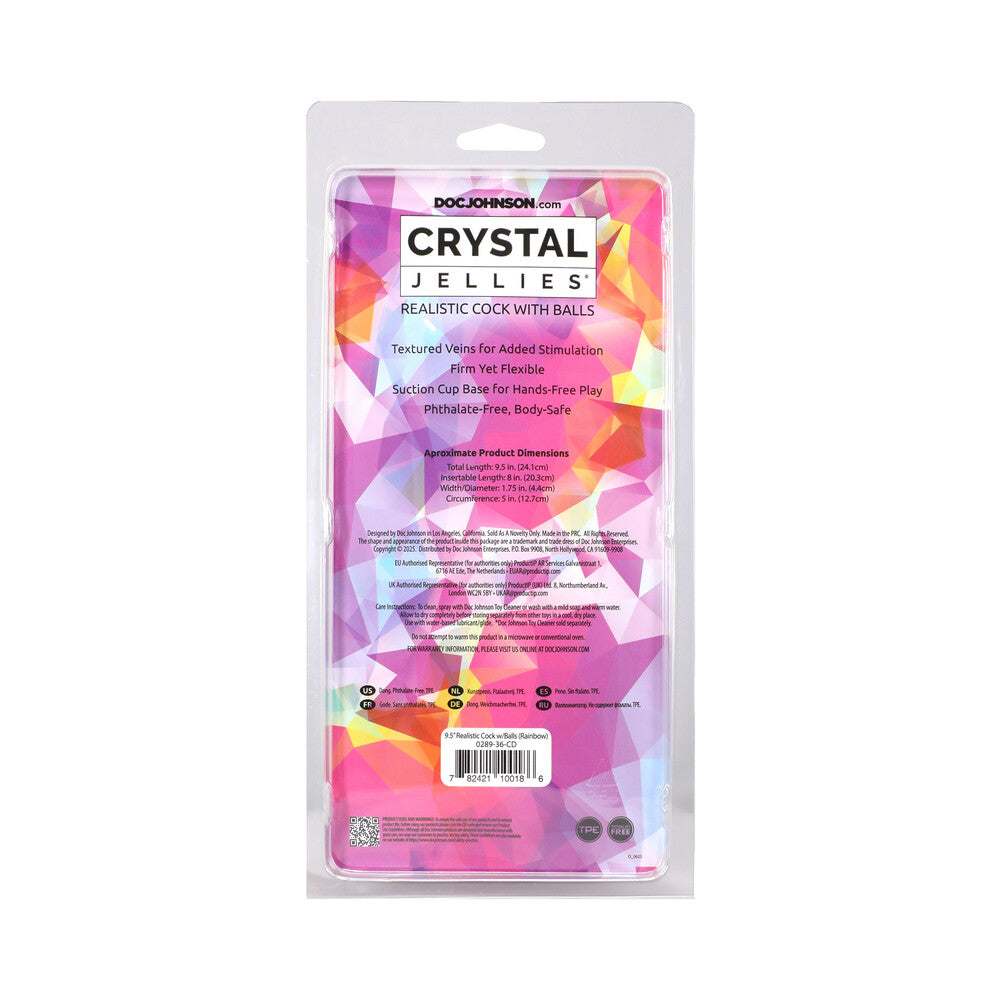 DOC JOHNSON - CRYSTAL JELLIES 9.5 IN. REALISTIC COCK WITH BALLS RAINBOW
