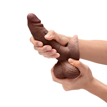 B-VIBE - SLIPSKIN REALISTIC SILICONE DILDO 6 IN. GIRTHY BROWN