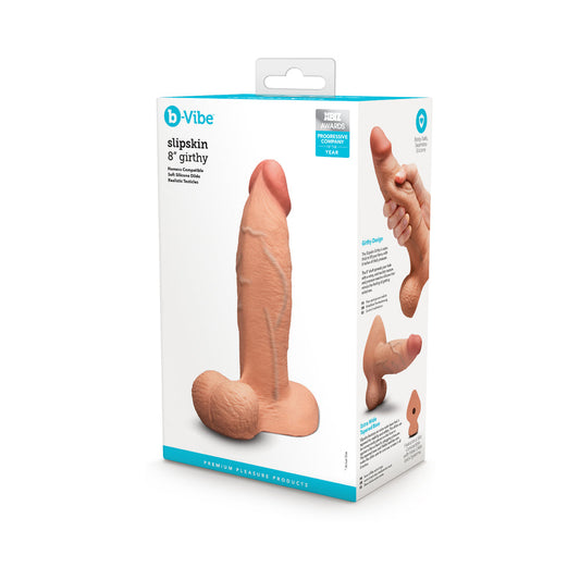 B-VIBE SLIPSKIN REALISTIC SILICONE DILDO 8 IN. GIRTHY MOCHA