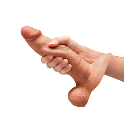 B-VIBE - SLIPSKIN REALISTIC SILICONE DILDO 8 IN. GIRTHY MOCHA