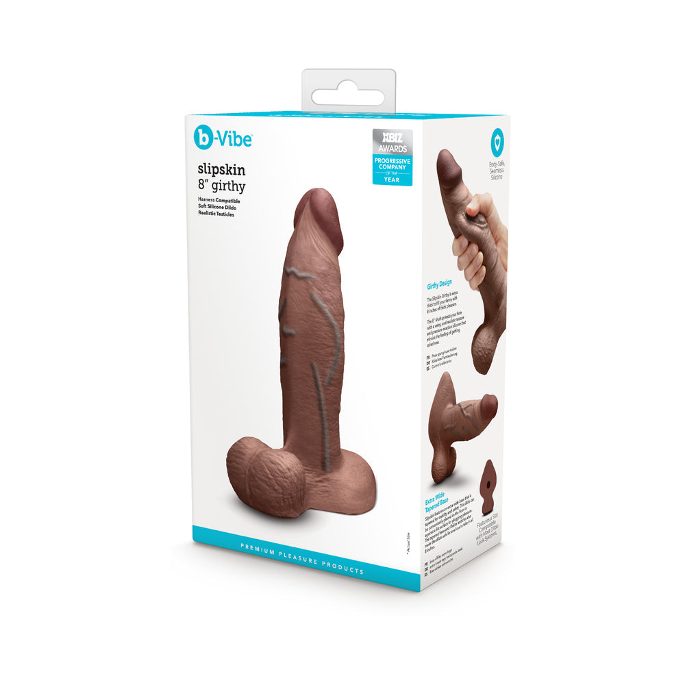 B-VIBE SLIPSKIN REALISTIC SILICONE DILDO 8 IN. GIRTHY BROWN