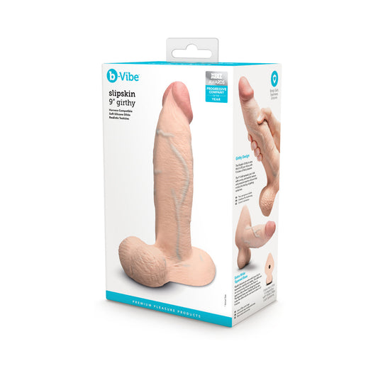 B-VIBE - SLIPSKIN REALISTIC SILICONE DILDO 9 IN. GIRTHY CREAM