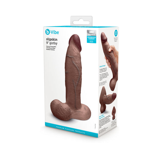 B-VIBE - SLIPSKIN REALISTIC SILICONE DILDO 9 IN. GIRTHY BROWN
