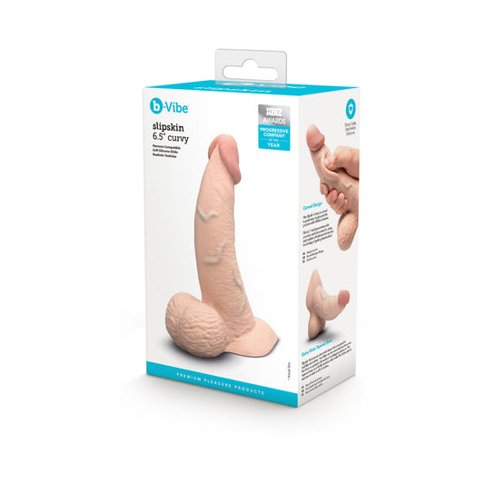 B-VIBE SLIPSKIN REALISTIC SILICONE DILDO 6.5 IN. CURVED CREAM