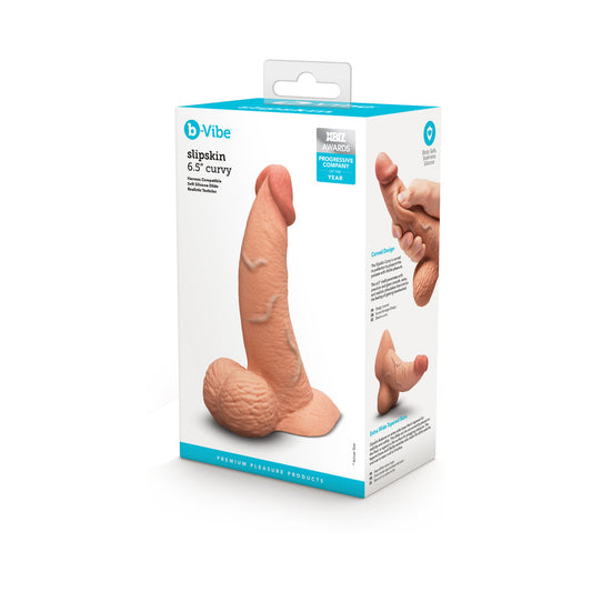 B-VIBE SLIPSKIN REALISTIC SILICONE DILDO 6.5 IN. CURVED MOCHA