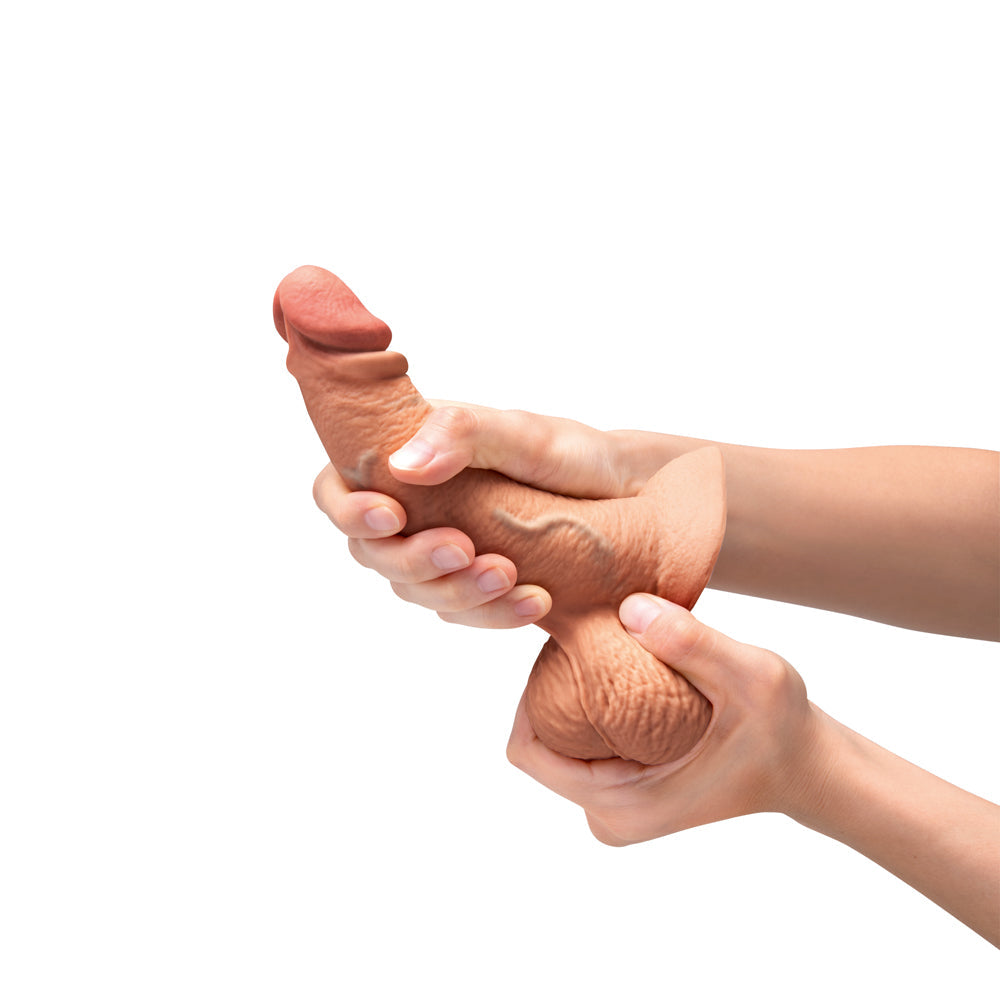 B-VIBE - SLIPSKIN REALISTIC SILICONE DILDO 6.5 IN. CURVED MOCHA