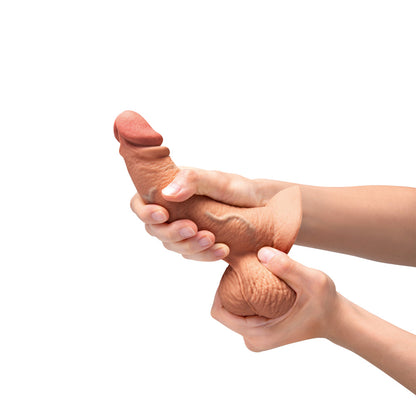 B-VIBE - SLIPSKIN REALISTIC SILICONE DILDO 6.5 IN. CURVED MOCHA