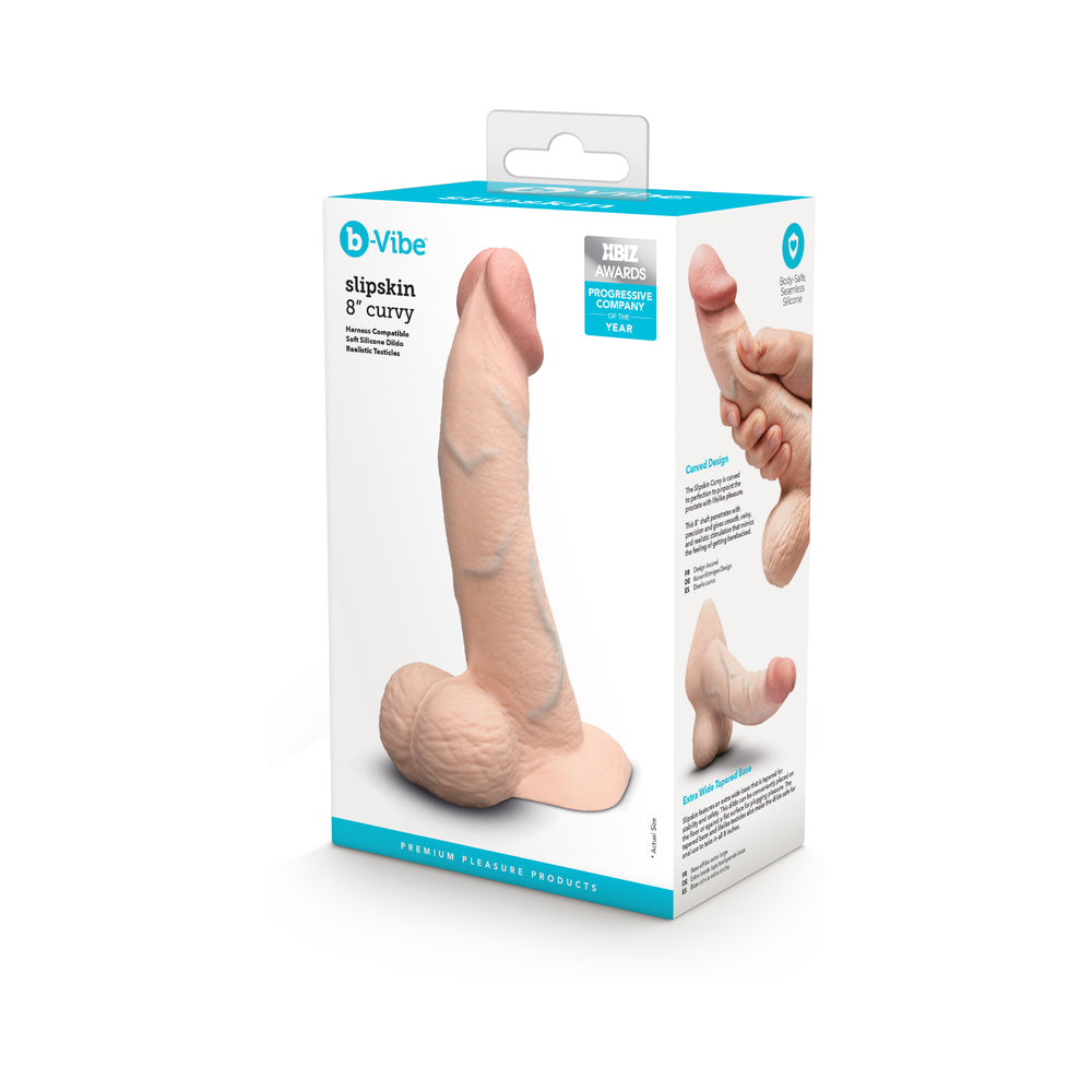 B-VIBE SLIPSKIN REALISTIC SILICONE DILDO 8 IN. CURVED CREAM