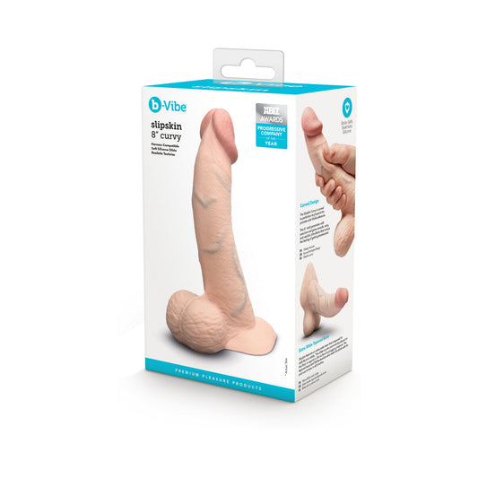 B-VIBE SLIPSKIN REALISTIC SILICONE DILDO 8 IN. CURVED CREAM