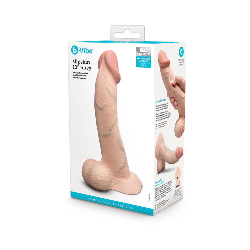 B-VIBE SLIPSKIN REALISTIC SILICONE DILDO 10 IN. CURVED CREAM