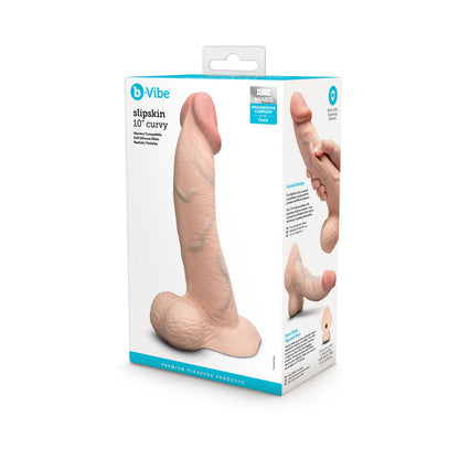 B-VIBE SLIPSKIN REALISTIC SILICONE DILDO 10 IN. CURVED CREAM