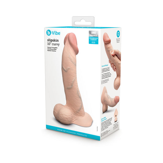 B-VIBE - SLIPSKIN REALISTIC SILICONE DILDO 10 IN. CURVED CREAM