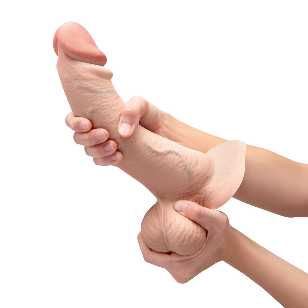 B-VIBE - SLIPSKIN REALISTIC SILICONE DILDO 10 IN. CURVED CREAM
