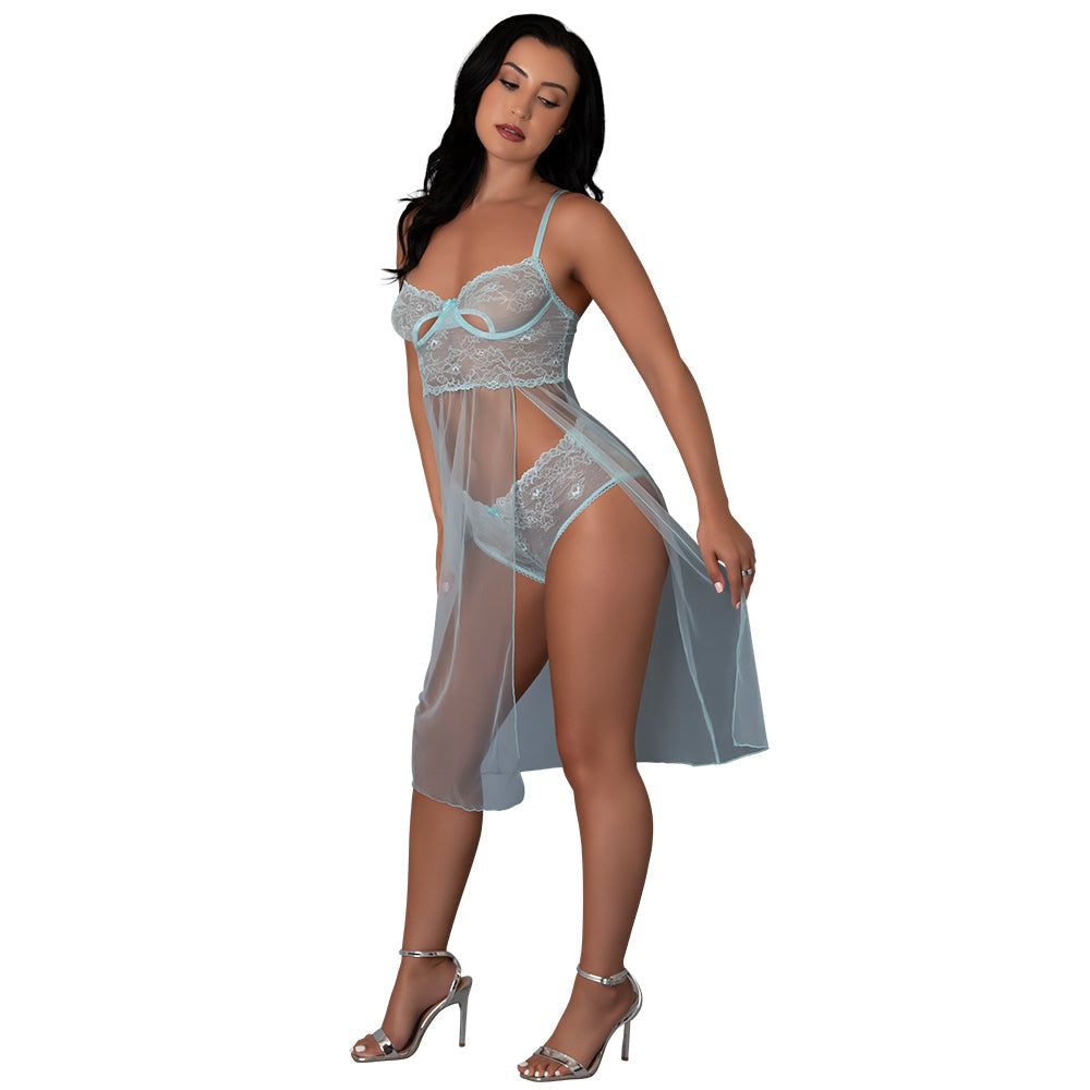 MAGIC SILK - SKY LONG CHEMISE & BOY SHORT PANTY