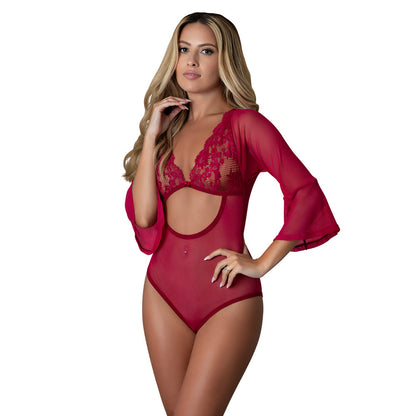 MAGIC SILK - BLACK CHERRY 3/4 SLEEVE PLAYSUIT CHERRY L/XL